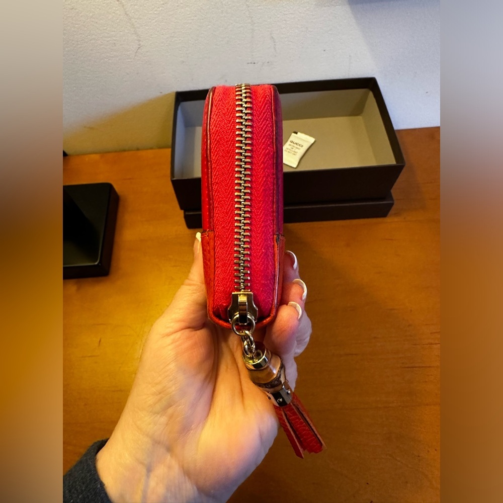 Gucci Orange/Pink Two-Tone Pebble Leather Zip Wallet w/ box. EUC. - Picture 9 of 14